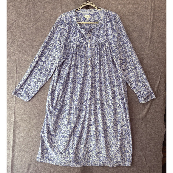 Aria Collection Nightgown Womens 3X Blue Floral Crushed Velour Pockets‎ Long - Picture 1 of 7